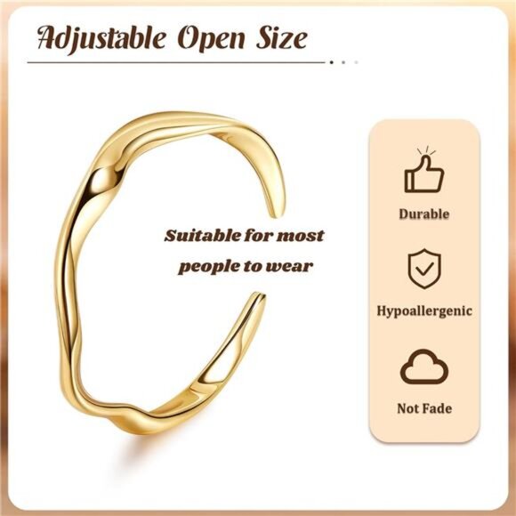 18K Gold Plated Cuff Bracelets for Women Open Adjustable Gold Cuff Bangle - Picture 3 of 5